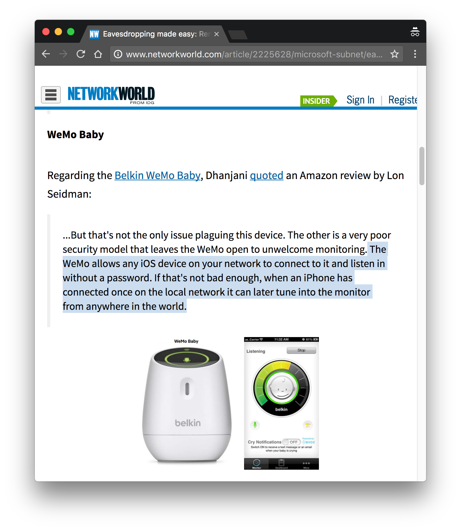 WeMo baby monitor